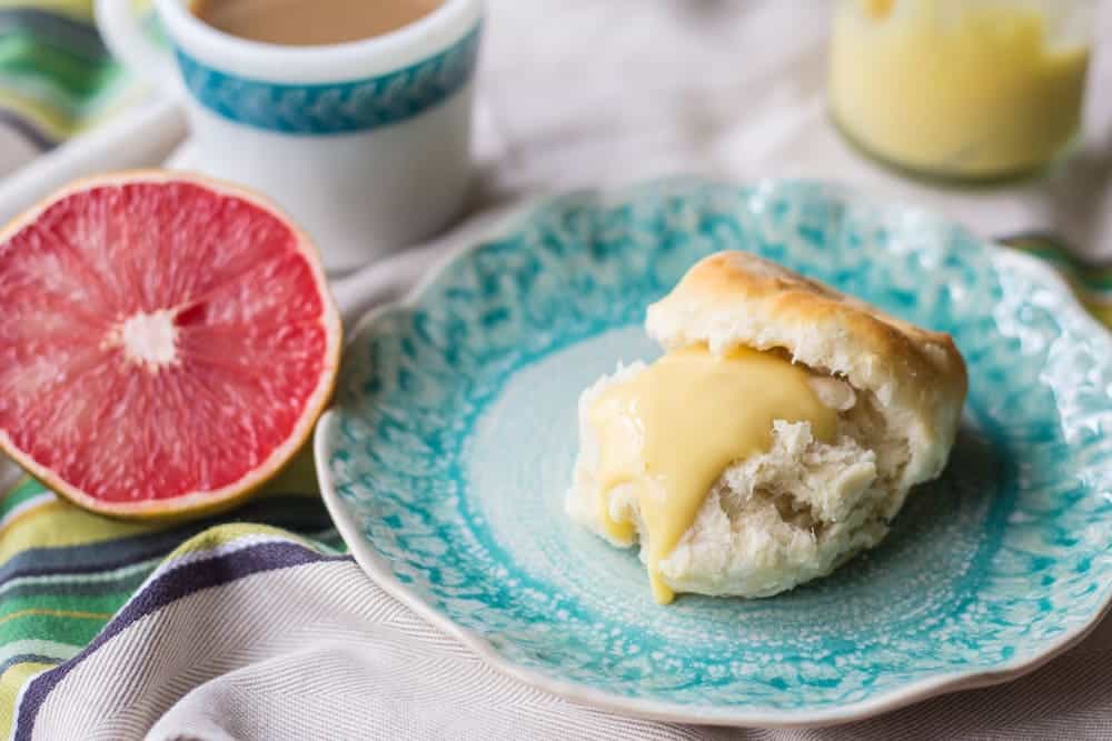 Grapefruit Curd is delightful dolloped on a morning biscuit.