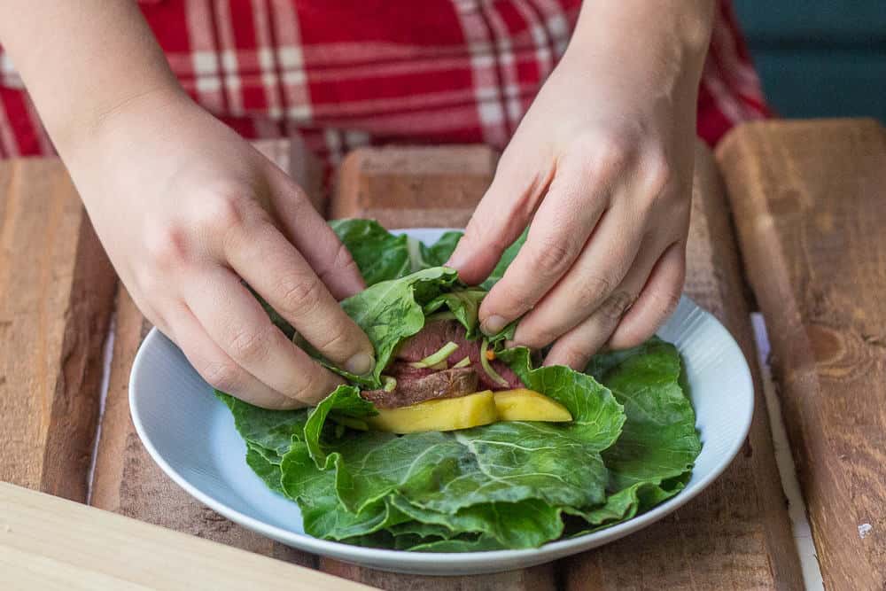 Steak and Mango Collard Wraps are a fresh take on lunch.