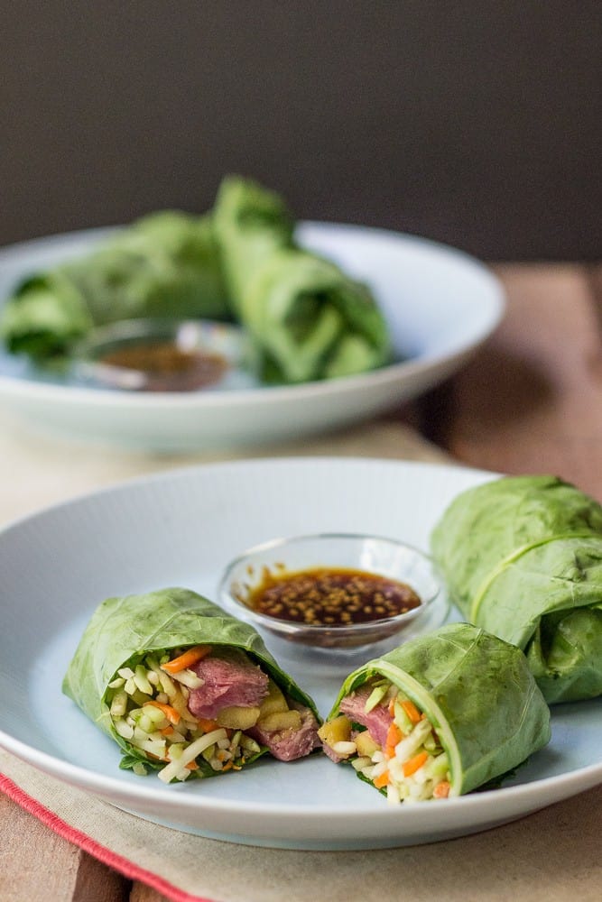 Steak and mango collard wraps are a simple lunch that's full of fresh ingredients.