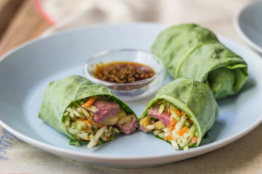 Steak and Mango Collard Wraps Steak and mango collard wraps are filled with fresh flavors.