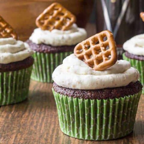Beer and Pretzel Cupcakes