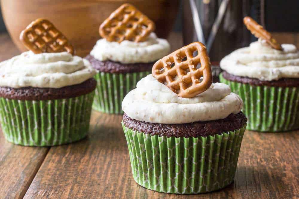 Beer and pretzel cupcakes need to be on your to-do list today. Sweet and salty is the perfect combo!