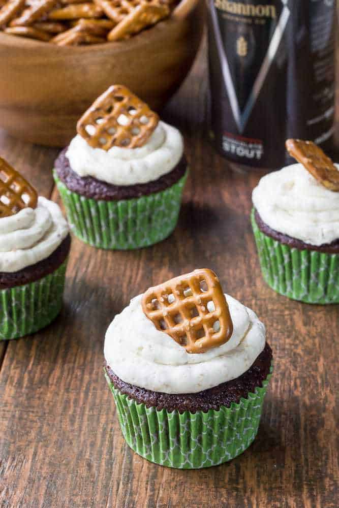 Beer and pretzel cupcakes are sweet, salty, and go great with your favorite pint. 