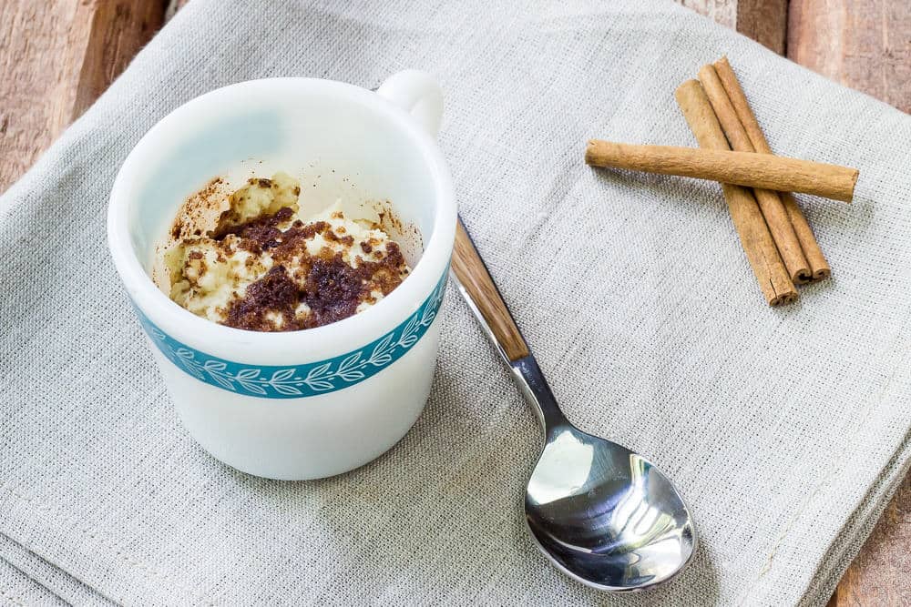 Coffee cake in a mug makes even busy mornings special. Bonus: this breakfast cooks up in only 60 seconds!