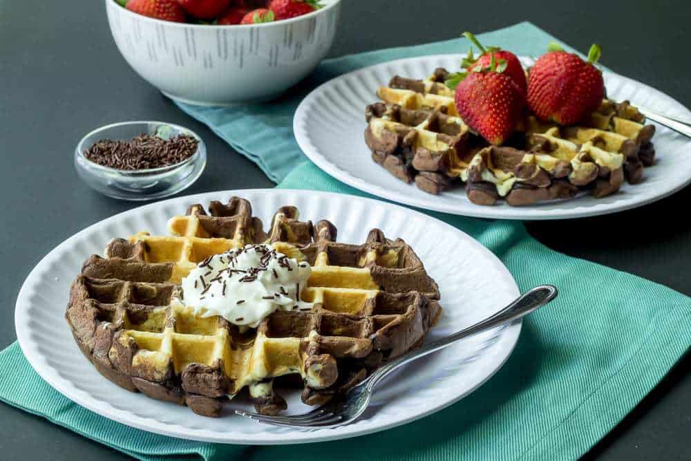 Marble Waffles are swirled with chocolate and vanilla.