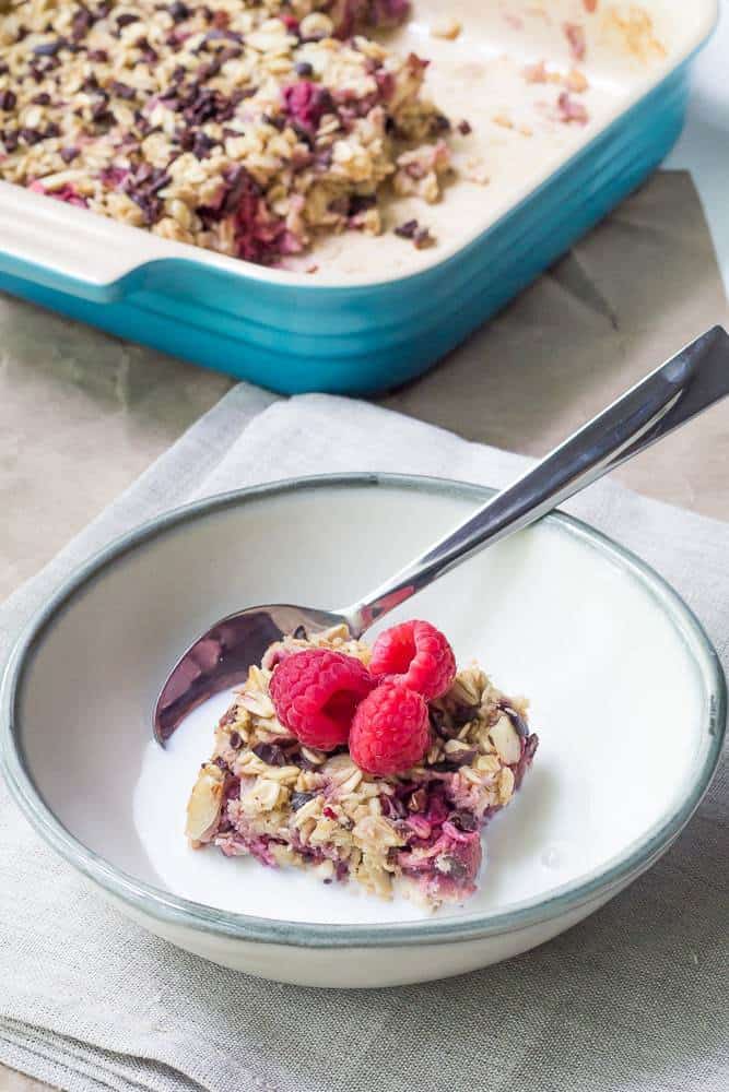 Raspberry almond baked oatmeal is a hearty breakfast guaranteed to start your day right. 