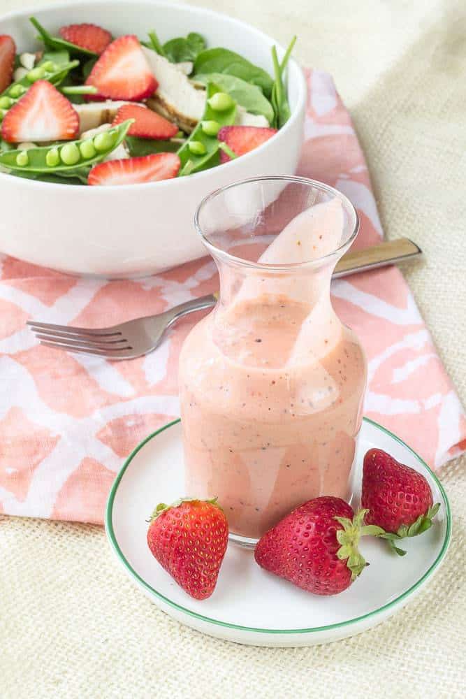 Creamy strawberry poppy seed dressing is a sweet, tangy way to top your salads during berry season.