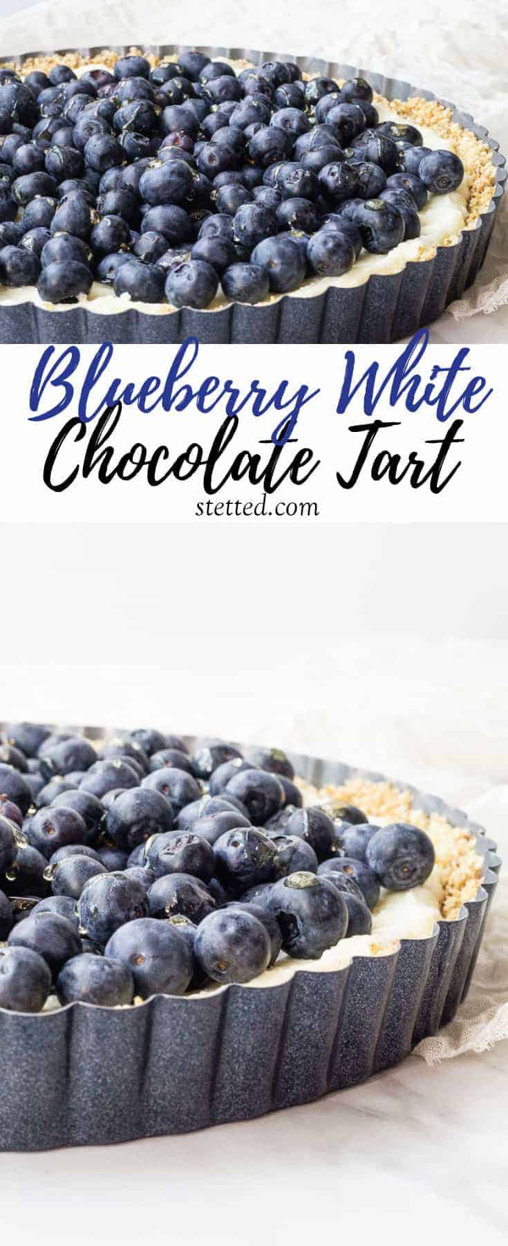 This blueberry white chocolate tart features a no-bake crust and luscious mascarpone cheese. It's perfect for the Fourth of July.