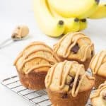 Chunky monkey muffins are a delicious morning treat. Filled with peanut butter, chocolate, and bananas, the whole family will love them!