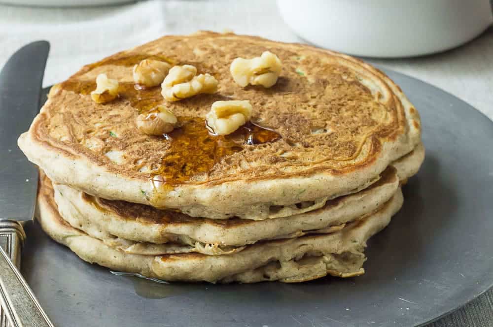 Zucchini bread pancakes are loaded with the same flavor as the familiar quick bread. You'll love them!