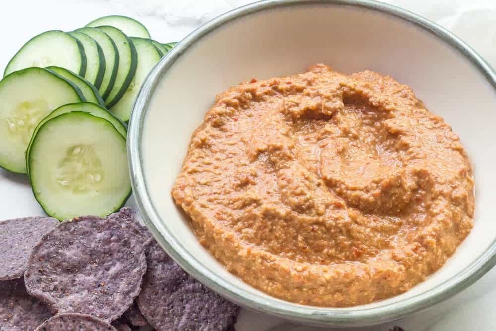 Muhammara is a delicious red pepper spread that's a must-have for your appetizer platter.