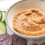 Muhammara is a dip made with roasted red peppers and walnuts for a wonderful accompaniment to vegetables, pita, and more.