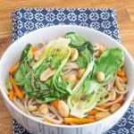 Excellent hot or cold, these peanut butter soba noodles with bok choy make a great dinner or lunch. Add extra veggies if you like!