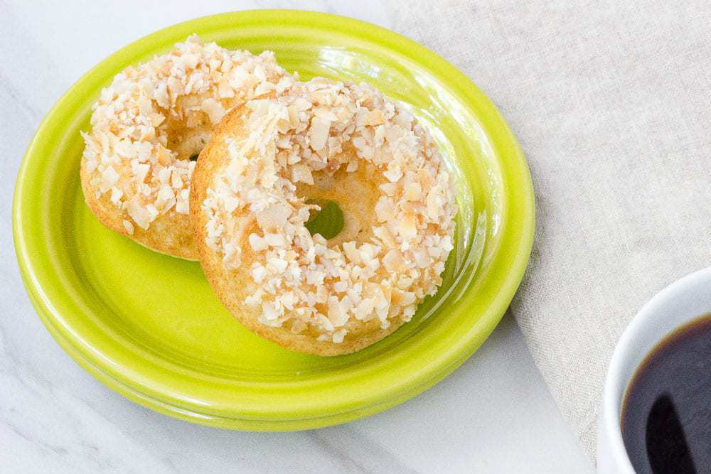 Toasted coconut donuts are a fun breakfast treat.