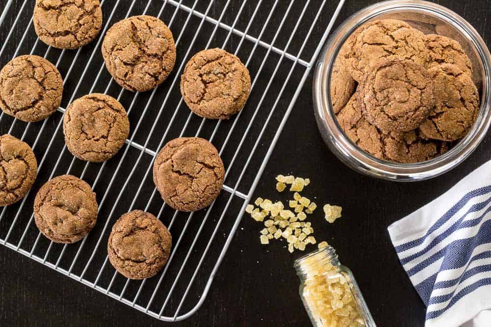 Double ginger molasses cookies get a hit of flavor from crystallized ginger.