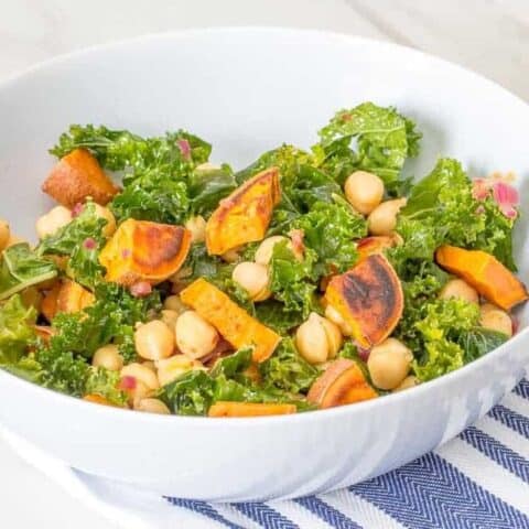 Roasted sweet potato salad comes together in less than 30 minutes for a quick meal.