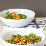 Roasted sweet potato salad with chickpeas and kale is an excellent light dinner or lunch.