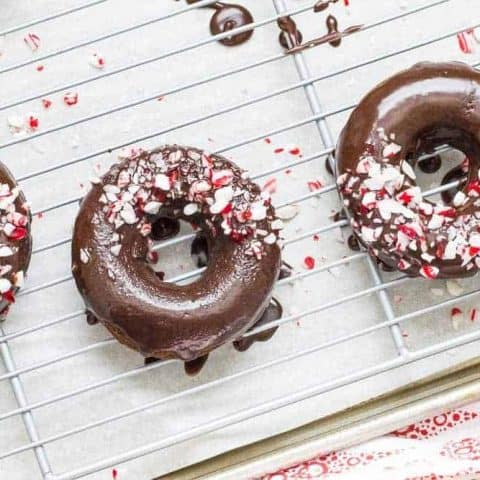 Peppermint mocha donuts are fun and festive. Everyone will enjoy them for breakfast!