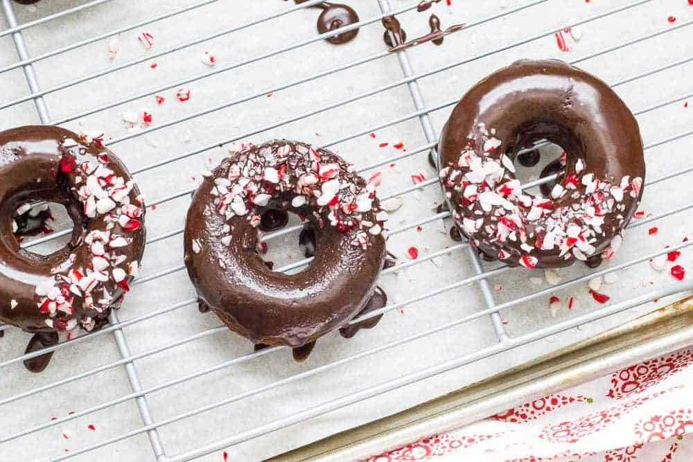 Peppermint mocha donuts are fun and festive. Everyone will enjoy them for breakfast!