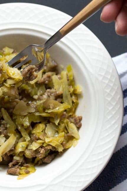 Pork cabbage skillet is a comforting dish that is perfect for dreary winter days.