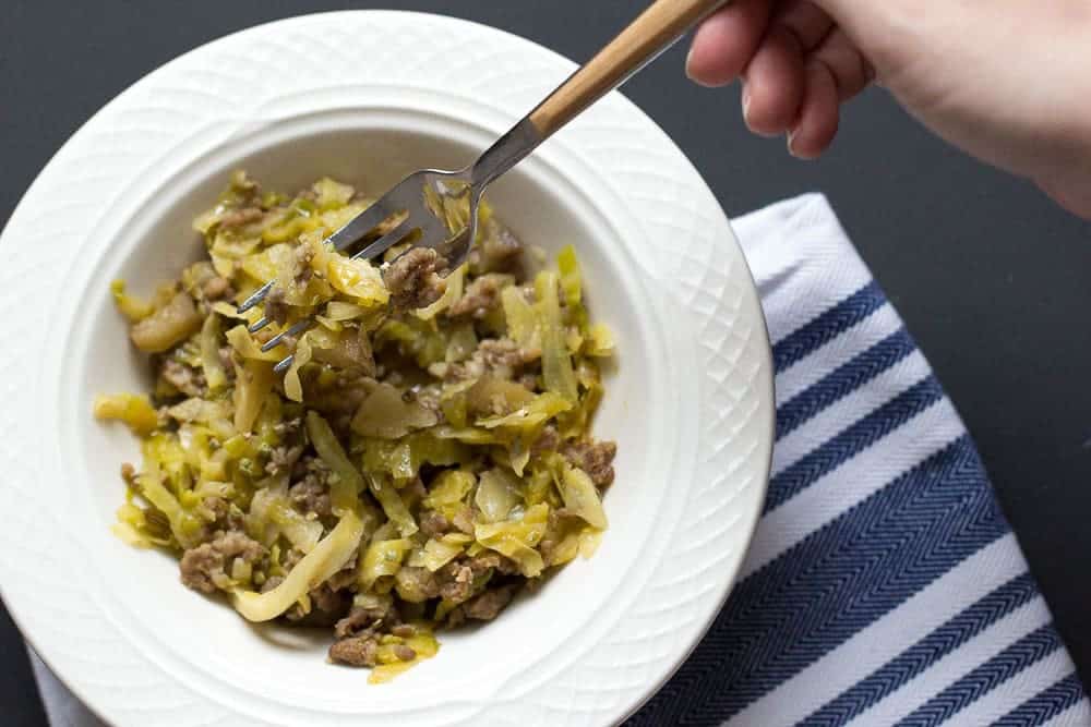 Pork cabbage skillet is a comforting dish that is perfect for dreary winter days.