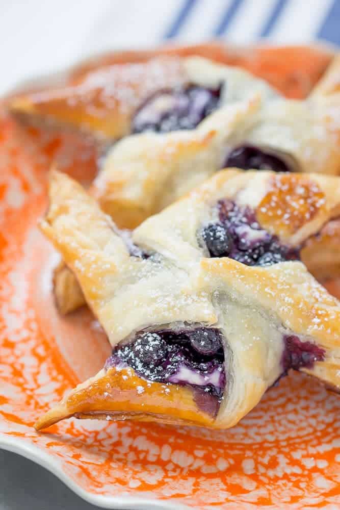 Blueberry cream cheese danishes are easily made at home thanks to puff pastry.