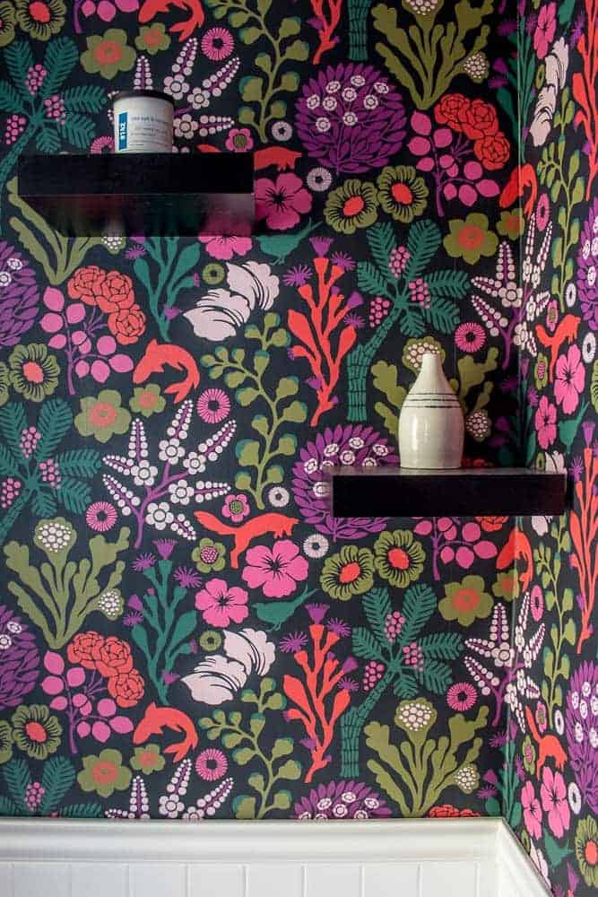 Vibrant wallpaper in bathroom