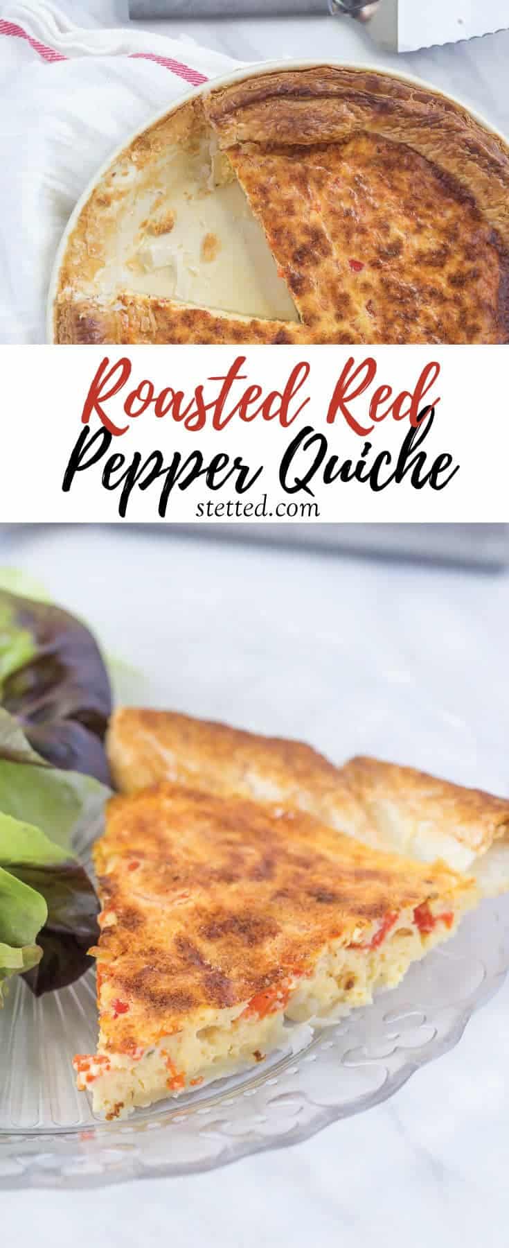 Roasted red pepper quiche is baked in a puff pastry crust for ultimate flakiness! It’s a great addition to your brunch.