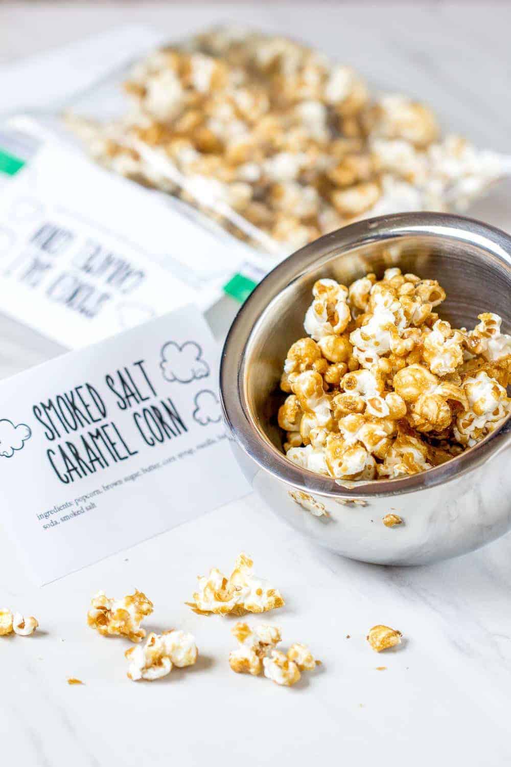 Smoked salt caramel corn is a wonderful snacking treat. The smoked salt gives it that little bit of extra that you didn't know you needed.