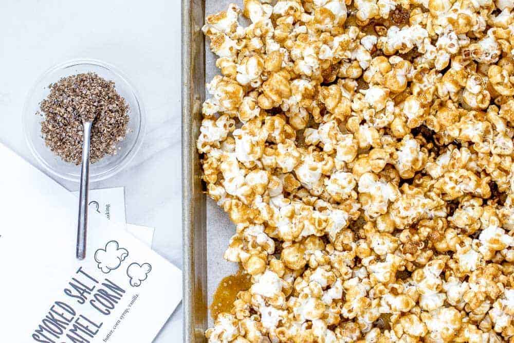 Add smoked salt to make this lovely smoked salt caramel corn.