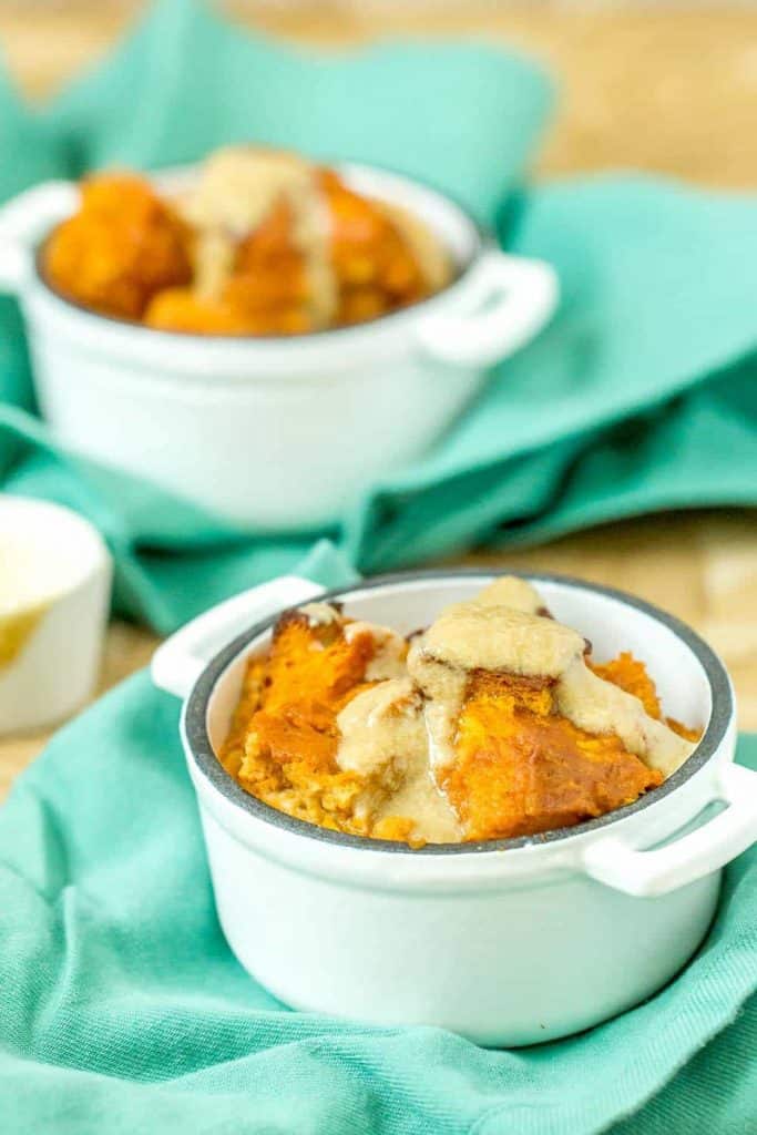 Pumpkin bread pudding is a great fall dessert. Leftover bread combines with a pumpkin custard for a luscious way to end a meal!