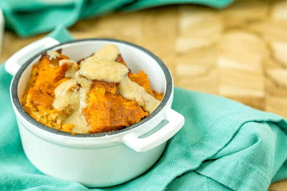 Pumpkin bread pudding is a great dessert option any night.