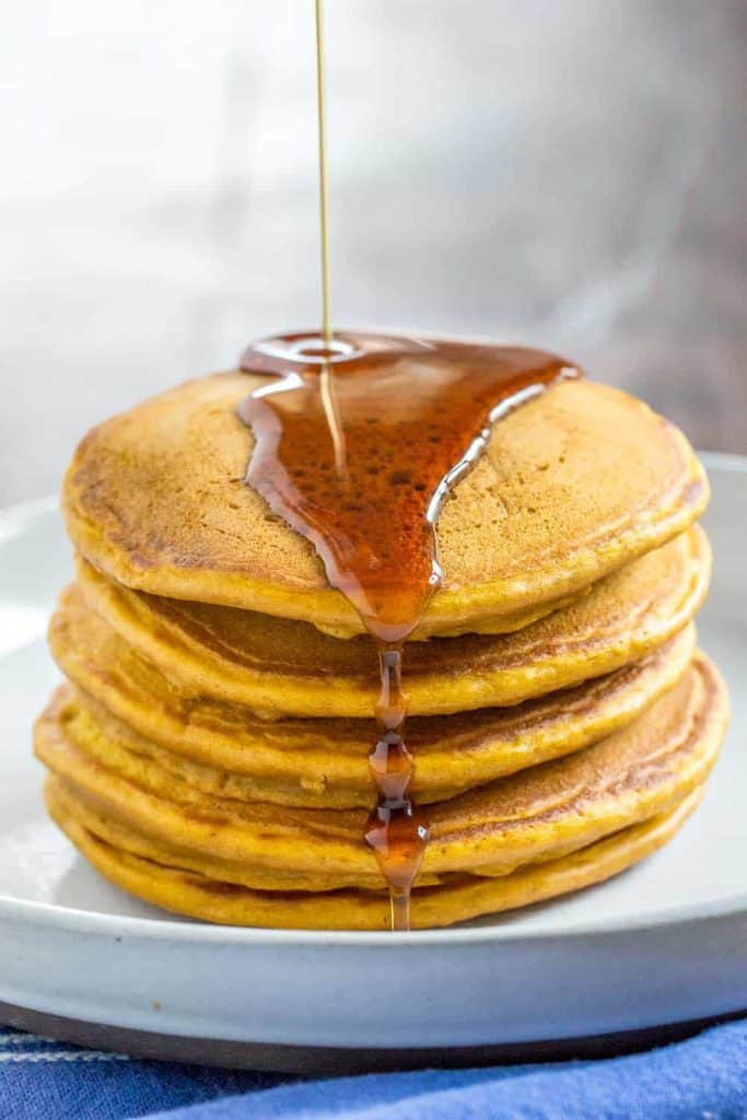 No autumn brunch is complete without pumpkin pancakes. Make a big batch so you can have extras for snacking.