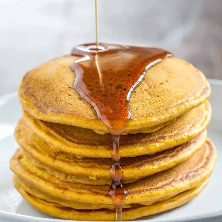 No autumn brunch is complete without pumpkin pancakes. Make a big batch so you can have extras for snacking.