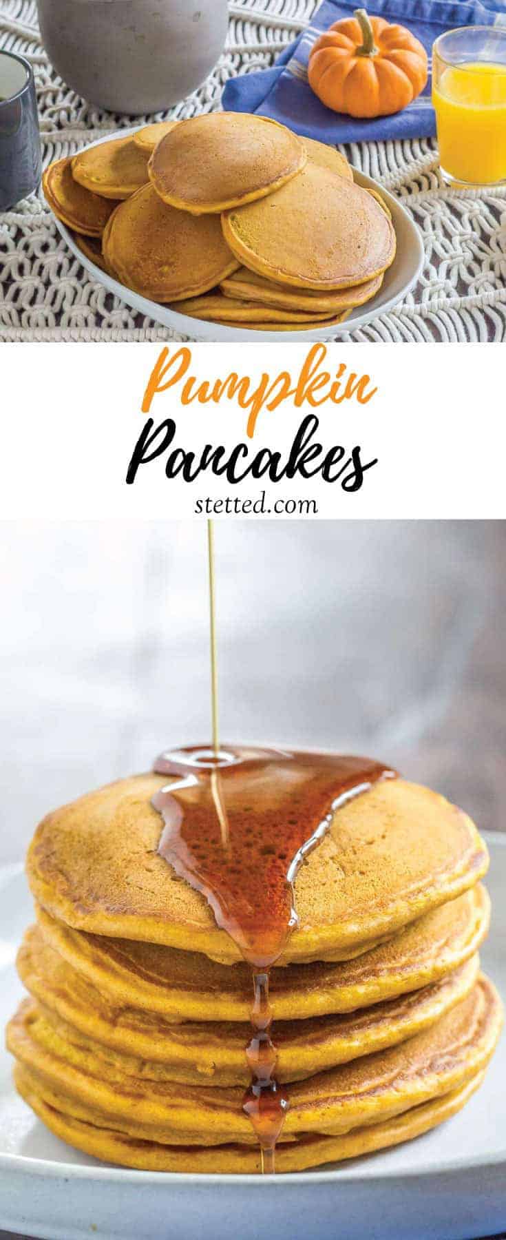 Pumpkin pancakes are the best breakfast for fall! Warming spices and pumpkin make these a great family brunch before hitting the pumpkin patch.