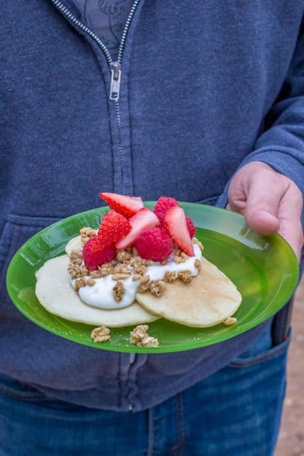 Applesauce pancakes make mornings at the campsite easier! There’s nothing like starting the day with a good breakfast.