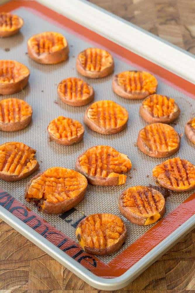 Smashed sweet potatoes are a yummy side dish to any meal. Even breakfast!