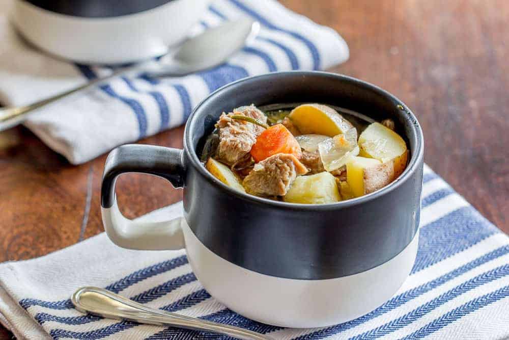 bowl of irish lamb stew on table