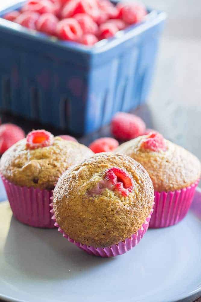 Raspberry bran muffins are a healthful addition to your morning lineup.
