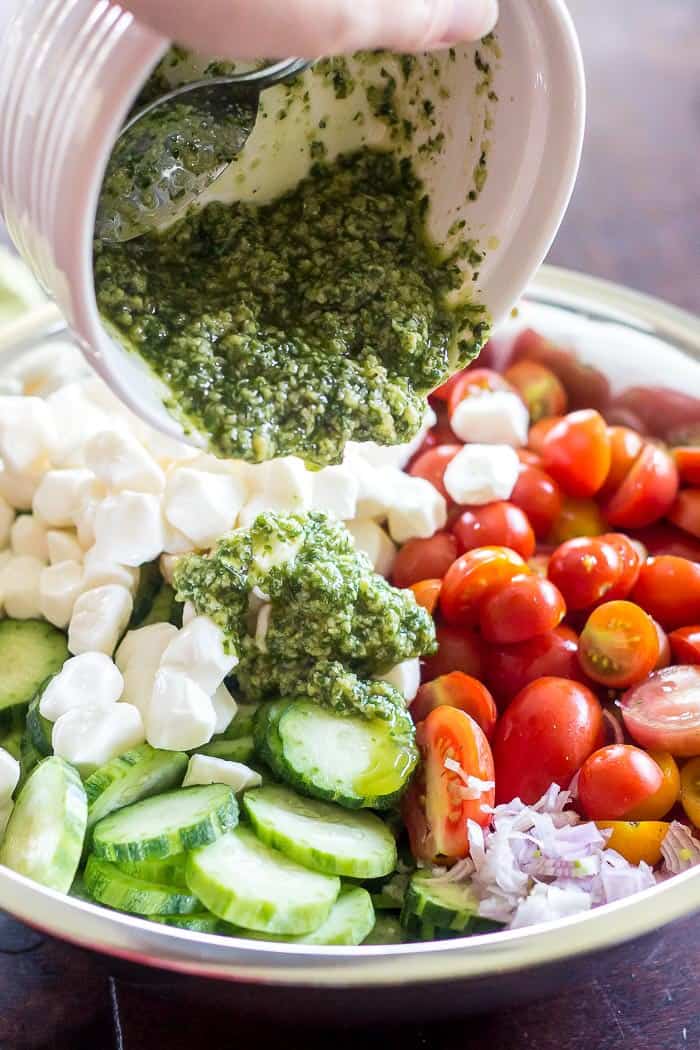 Add homemade pesto sauce to your salad for a ton of flavor.