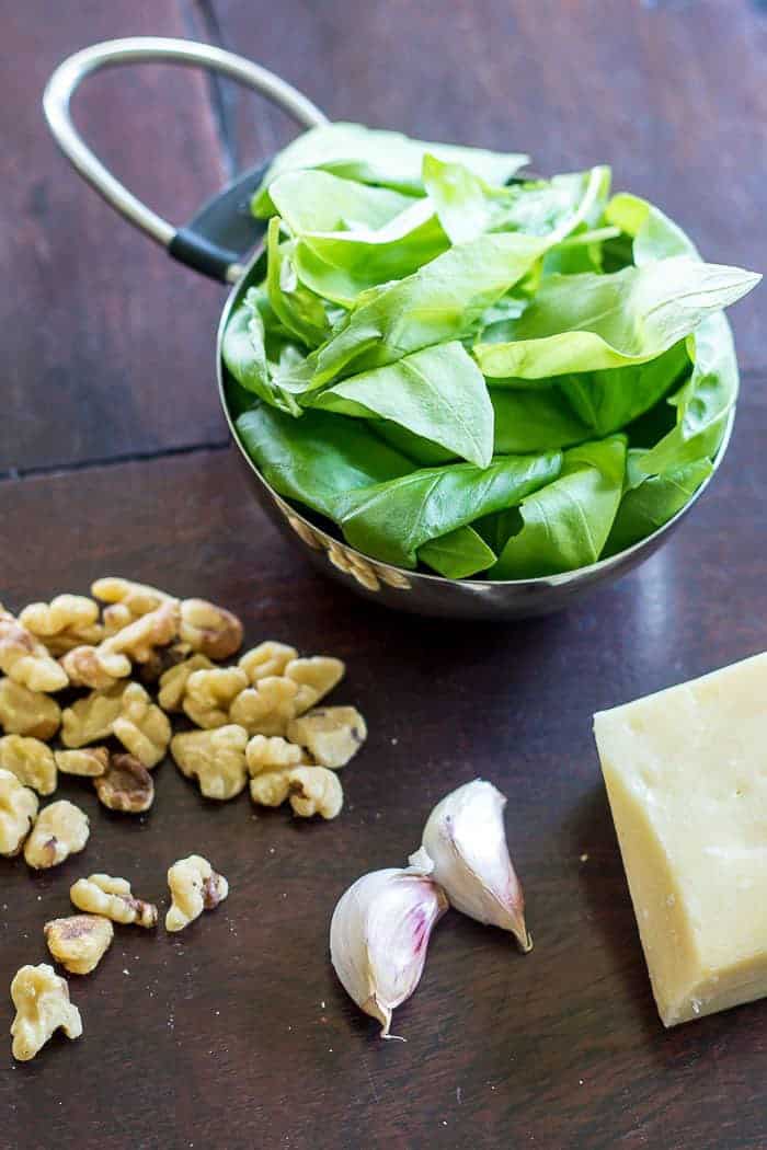 Homemade pesto sauce only requires a few ingredients for a ton of flavor.