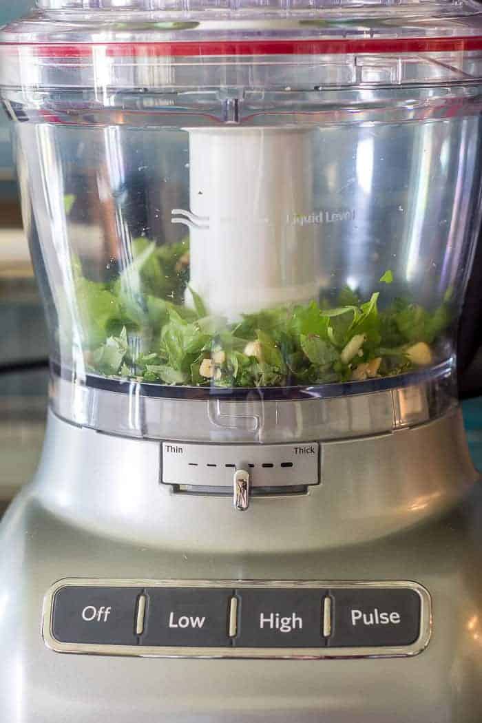 Homemade pesto sauce is made in the food processor so it's quick and easy!