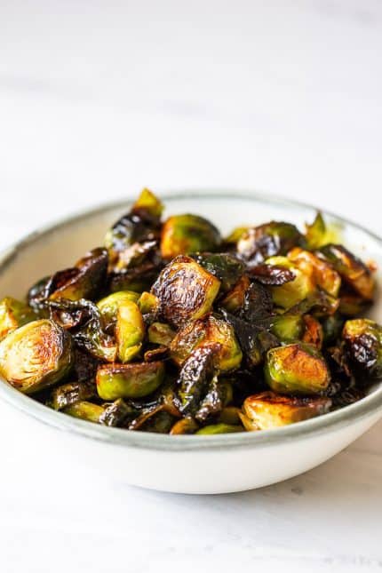 Spicy glazed brussels sprouts are a quick and easy side dish. It gets its flavor from the fiery Korean condiment, gochujang.