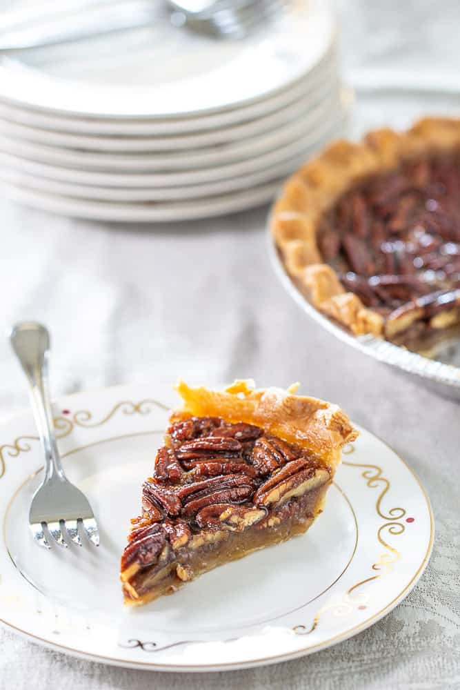 Maple pecan pie slice vertical