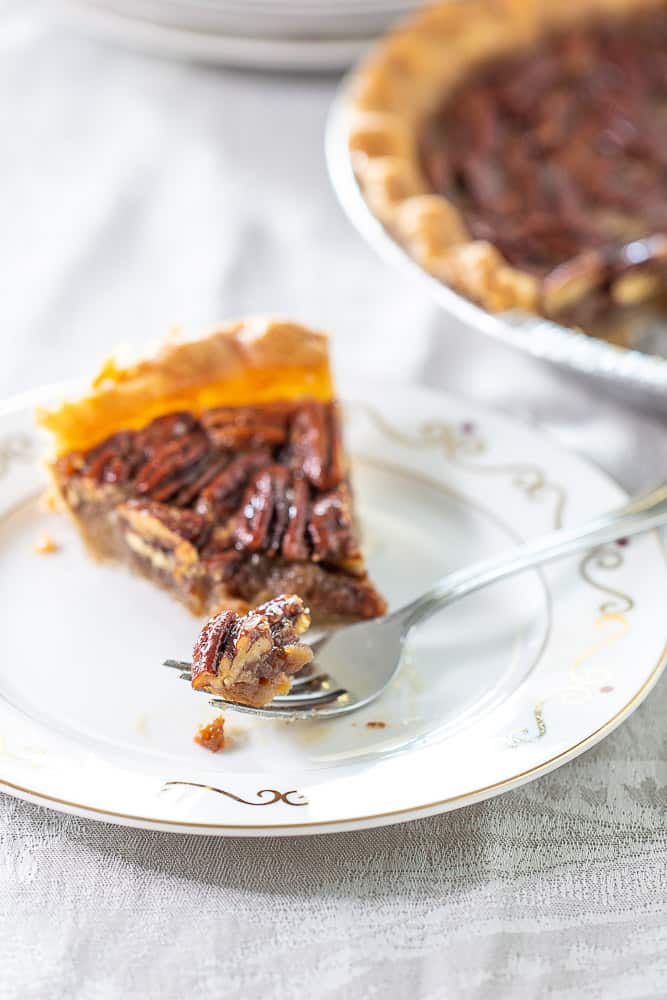 Maple pecan pie with fork