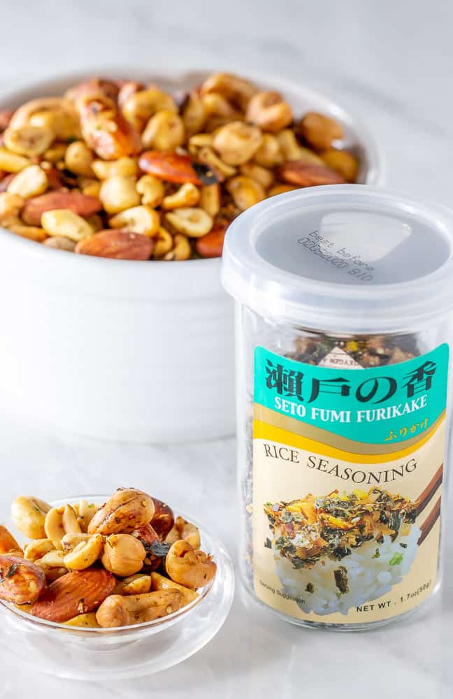 Furikake roasted nuts with furikake container