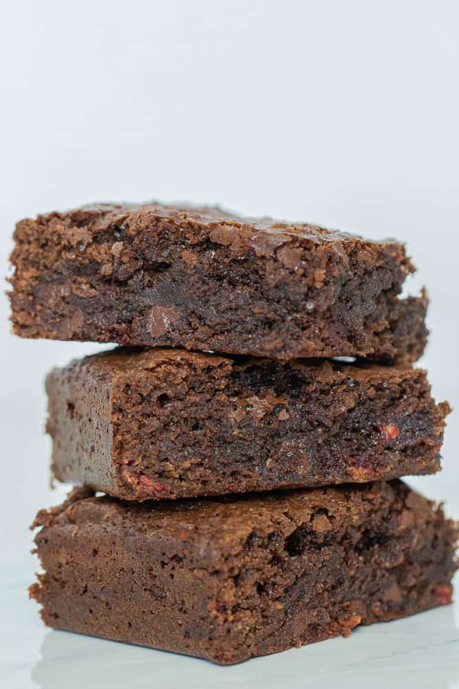 Peppermint brownies cut and stacked