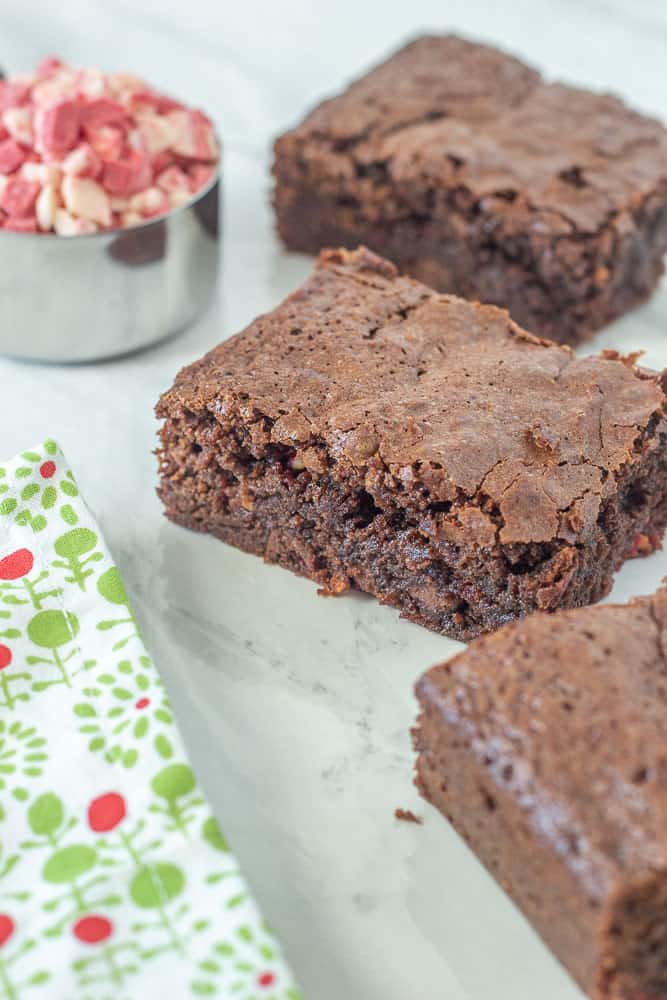 Peppermint brownies cut