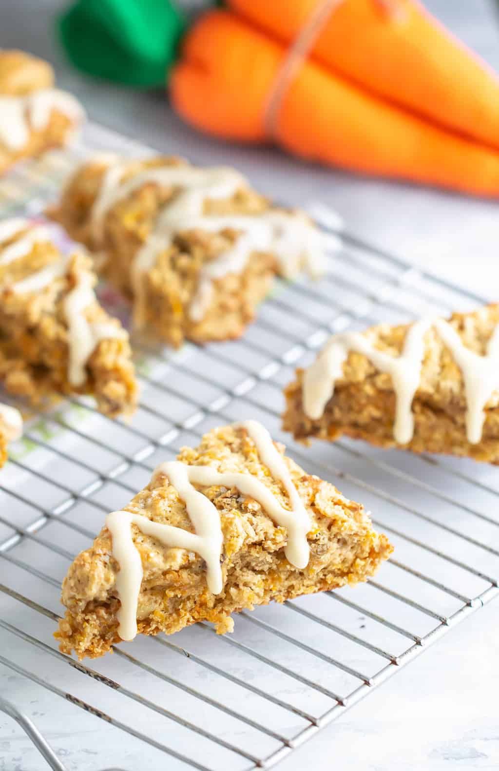 Carrot cake scones on rack