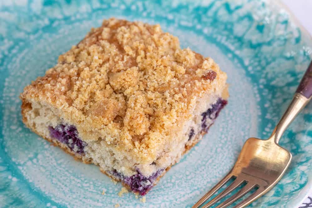 blueberry coffee cake close up